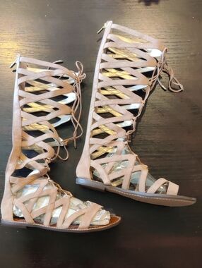 Sam Edelman Tan Lace-Up Gladiator Knee-High Sandals